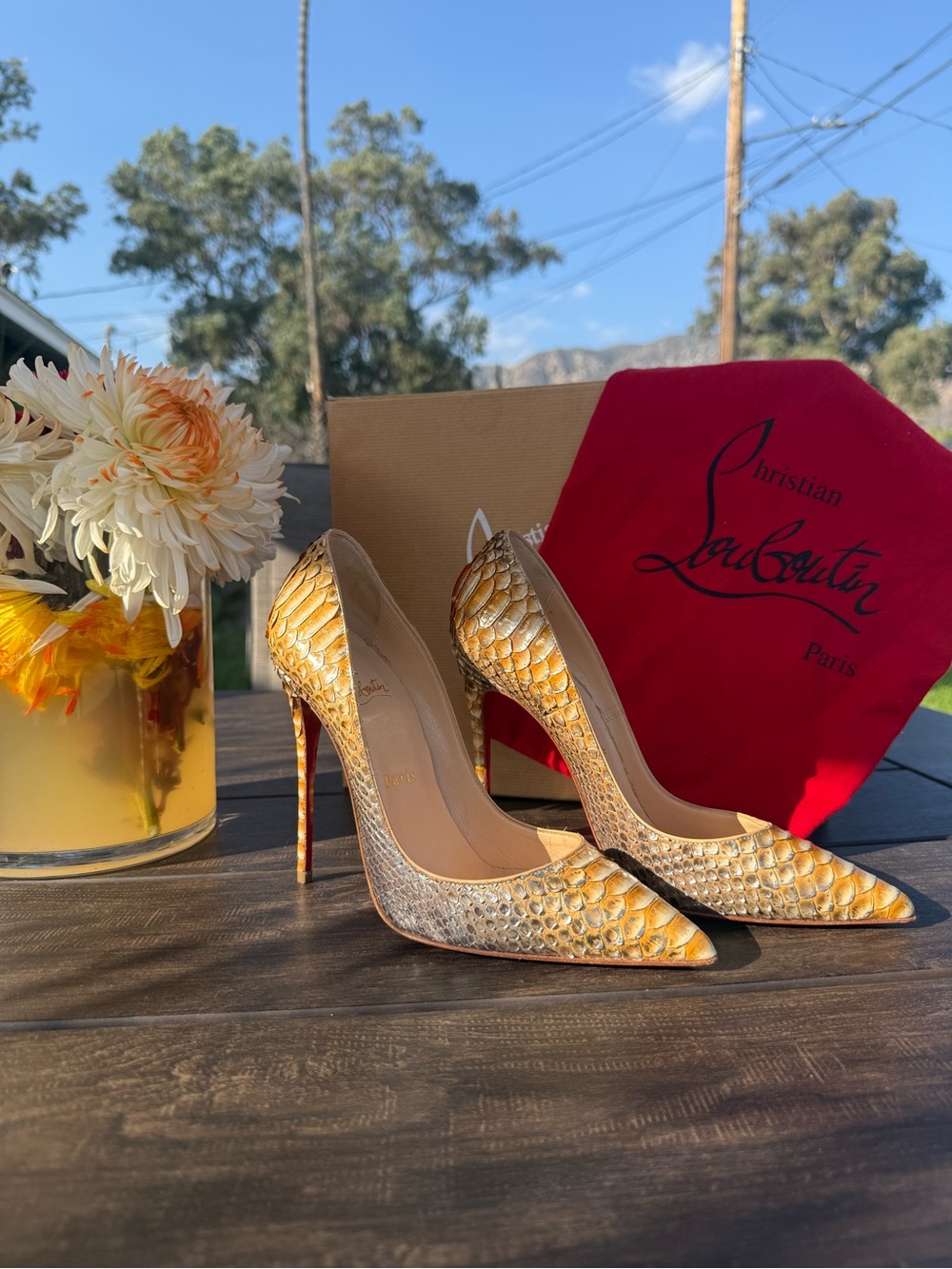Christian Louboutin So Kate 120 Gold Python Snakeskin Pumps Size 37.5